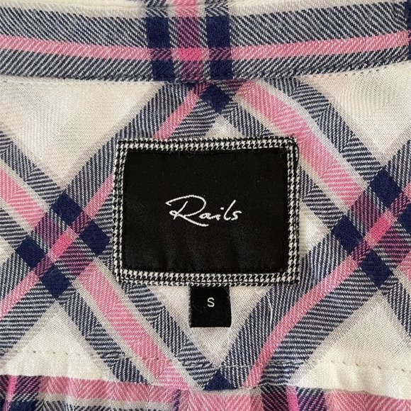 Rails: Women's White w/ Pink & Grey Plaid Long Sleeve Button Up Shirt - Size S - Picture 3 of 4